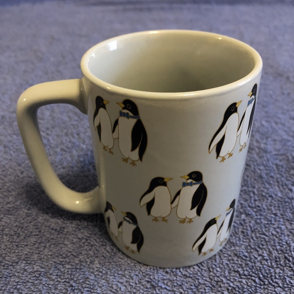 Penguins With Bow Ties Coffee Mug OTAGIRI Gray Coffee Tea Mug ' 10oz  3 3/4 " H